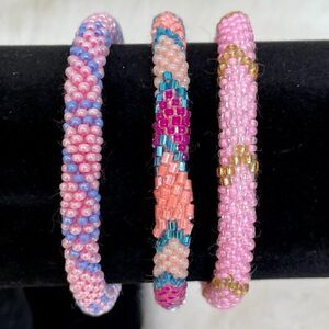 HAND CRAFTED in Nepal Beaded Bracelets (set of 3) PINK2